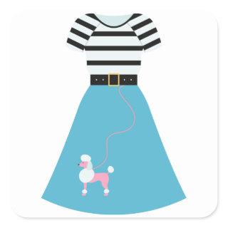 Retro Blue Poodle Skirt Square Sticker
