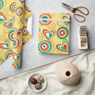 Retro Boho Hearts and Circles 70s Groovy Pattern