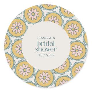 Retro Boho Mandala Floral Pastel Bridal Shower Classic Round Sticker