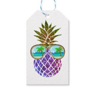 Retro boho pineapple with sunglasses gift tags