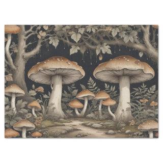 Retro Brown Cottagecore Mushrooms Tissue Paper