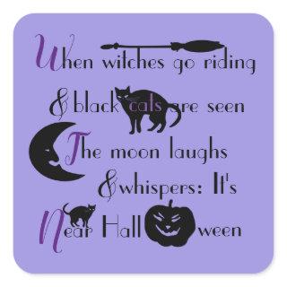 Retro Calligraphy Traditional Halloween Poem Square Sticker