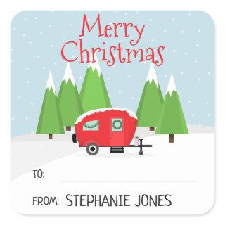 Retro Camper Christmas Square Sticker