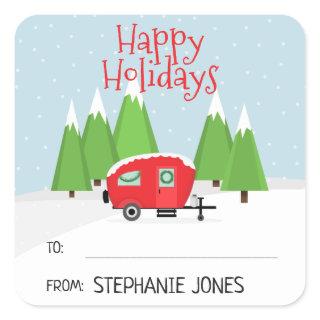 Retro Camper Christmas Square Sticker