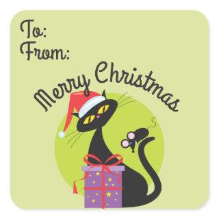 Retro Cat and Mouse Christmas Gift Tag