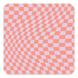 Retro Check Pattern Lilac And Orange Checkerboard Square Sticker