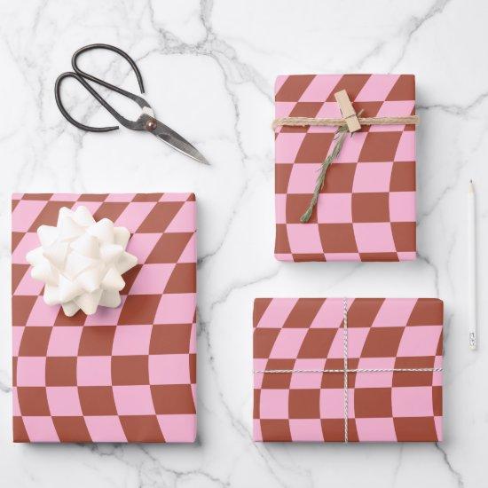 Retro Check Pattern Pink And Brown Checkerboard  Sheets