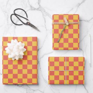 Retro Checkerboard Pattern Bright Yellow Orange   Sheets