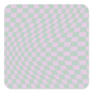 Retro Checkerboard Sage Green Purple Check Pattern Square Sticker