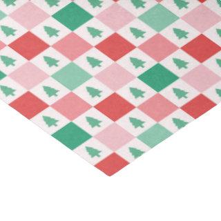 Retro Checkers Christmas Pattern - Red Pink Green Tissue Paper
