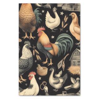 Retro Chicken Farm Pattern Tissue Paper