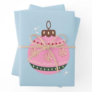 Retro Christmas Bauble Pink Blue Preppy Holiday  Sheets