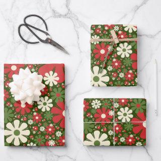 Retro Christmas Floral Fantasy Pattern Red Green  Sheets