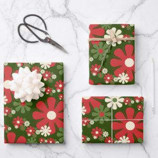 Retro Christmas Flowers 60s 70s Aesthetic Floral  Sheets
