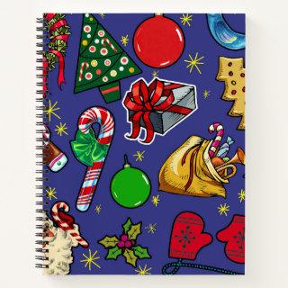 Retro Christmas Vintage Colorful Blue Red Green Notebook