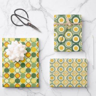 Retro Circles Pattern in Sage Green and Sunflower   Sheets