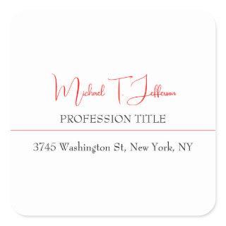 Retro Classical Elegant Plain Simple Red White Square Sticker