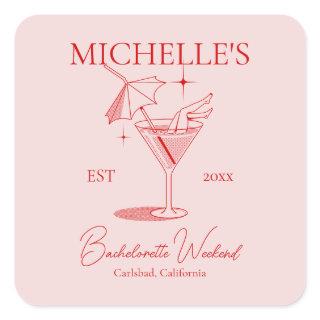 Retro Cocktail Bachelorette Party Square Sticker