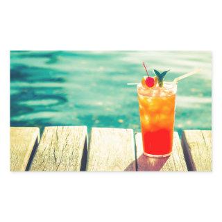 Retro cocktail sunset pool bar rectangular sticker