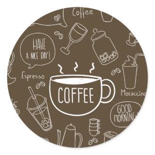 Retro Coffee Cup Pattern – Perfect for Barista Classic Round Sticker