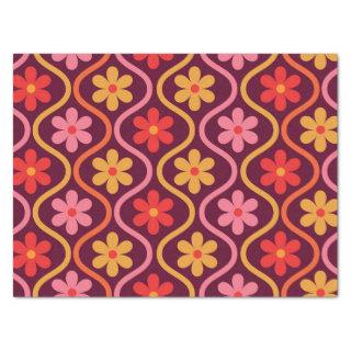 Retro Colorful Flowers on Vintage Ogee Pattern  Tissue Paper