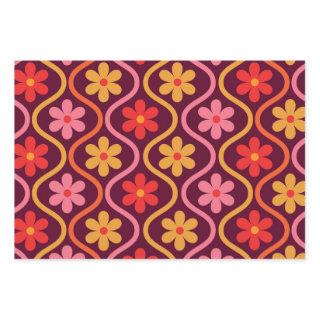 Retro Colorful Flowers on Vintage Ogee Pattern   Sheets