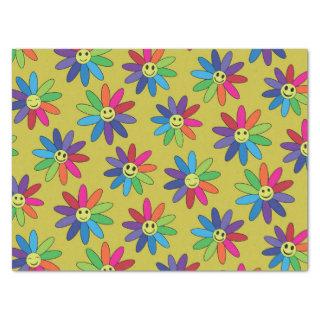 Retro   colorful flowers with happy faces pattern  tissue paper