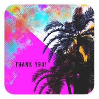 Retro Colorful Summertime Beach Party Palm Trees Square Sticker