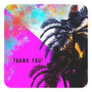 Retro Colorful Summertime Beach Party Palm Trees Square Sticker