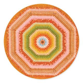 Retro Colorful Sunburst Quilt Classic Round Sticker