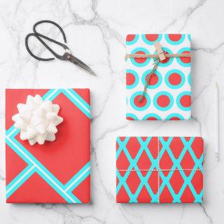 Retro Coral Red and Turquoise Geometric Patterns  Sheets