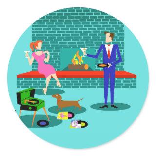 Retro Couple with Dog Stickers