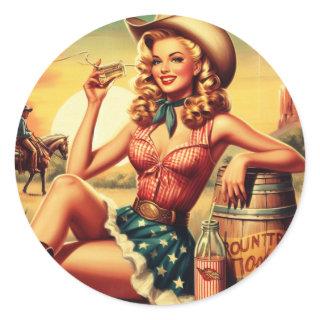 Retro Cute Cowgirl Classic Round Sticker