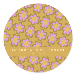 Retro Cute Mod Floral Yellow Custom Bridal Shower Classic Round Sticker