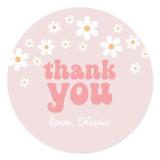 Retro daisy boho floral birthday thank you favor classic round sticker
