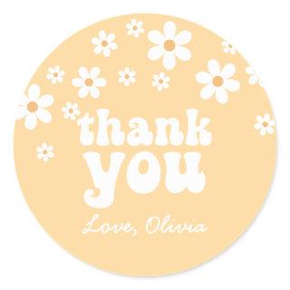 Retro Daisy floral thank you Classic Round Sticker