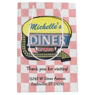Retro Diner Sign 50s Pink Checkered Personalized Medium Gift Bag