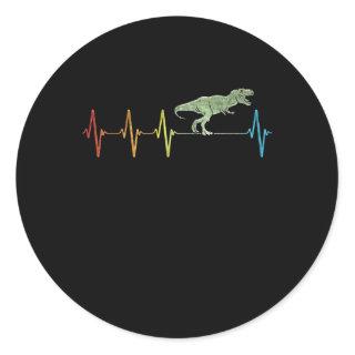 Retro Dinosaur Heartbeat Love EKG T Rex Lover Classic Round Sticker
