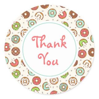 Retro Donut Pattern Cute Colorful Style Thank You Classic Round Sticker
