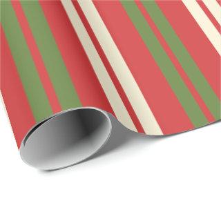 Retro Double Stripe Pattern Olive Green Red Cream