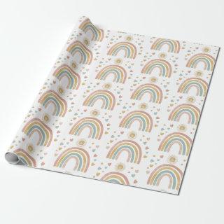 Retro Earthy Colors Watercolor Rainbow Sun Pattern