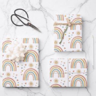 Retro Earthy Colors Watercolor Rainbow Sun Pattern  Sheets