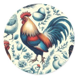 Retro Farm Rooster Pattern Classic Round Sticker