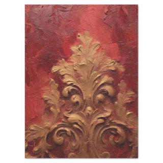 Retro faux gold Victorian ornaments burgundy red Tissue Paper