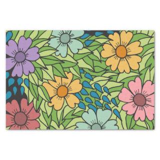 Retro Flowers Large Scale Multicolored Tissue Paper