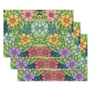 Retro Flowers Large Scale Multicolored  Sheets