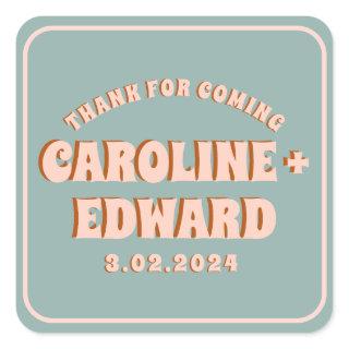 Retro Funky Groovy Colorful Pink Wedding Square Sticker