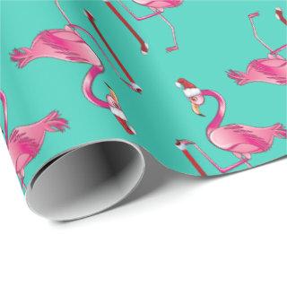 Retro Funny Christmas Flamingo With Long Stocking