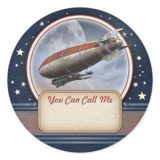 Retro Future Airship Name Tag Stickers