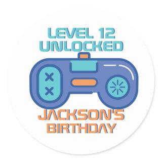 Retro Gamer Level Unlocked Video Game Boy Birthday Classic Round Sticker